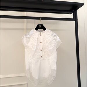 Authentic CHANEL White Floral Blouse with Buttons